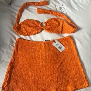 WeWoreWhat Seersucker Orange Bikini Skirt Set